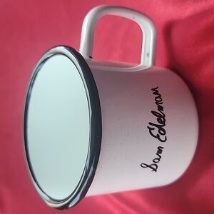 SAM EDELMAN vintage porcelain/steel campground mug RARE UNUSED cant find another